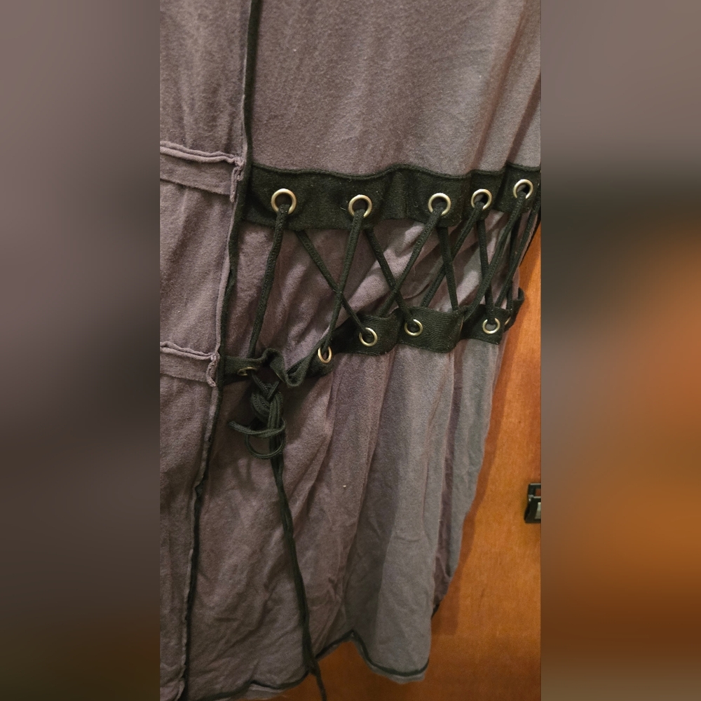 Cray Edgy Gray & Black Cotton Lace Studded Corset Details Dress SzL - Picture 4 of 15
